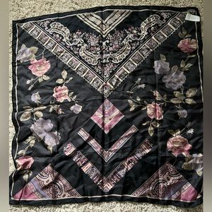 Liz Claiborne - Black/Pink/Beige Flower Square Scarf